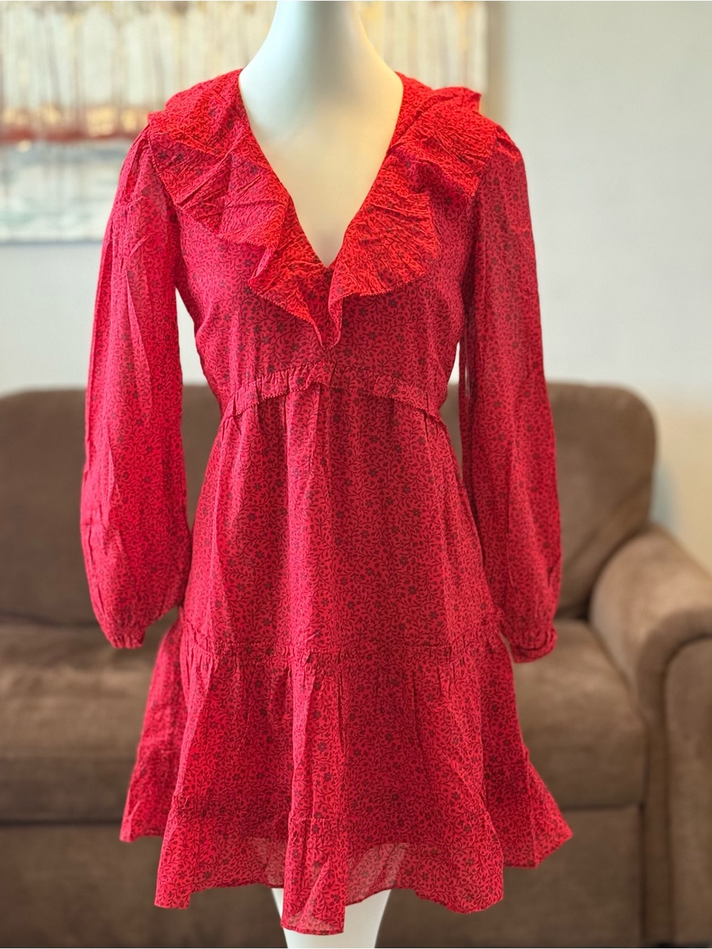 JOIE ADANSON 💯% Cotton MINI DRESS IN TRUE RED PLUM PERFECT, Size 6